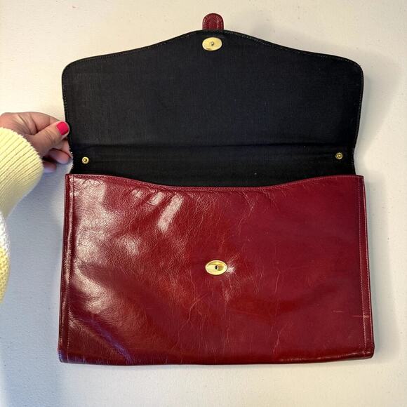 Vintage Red Genuine Leather Clutch with Gold Hardware Purse - Picture 2 of 6